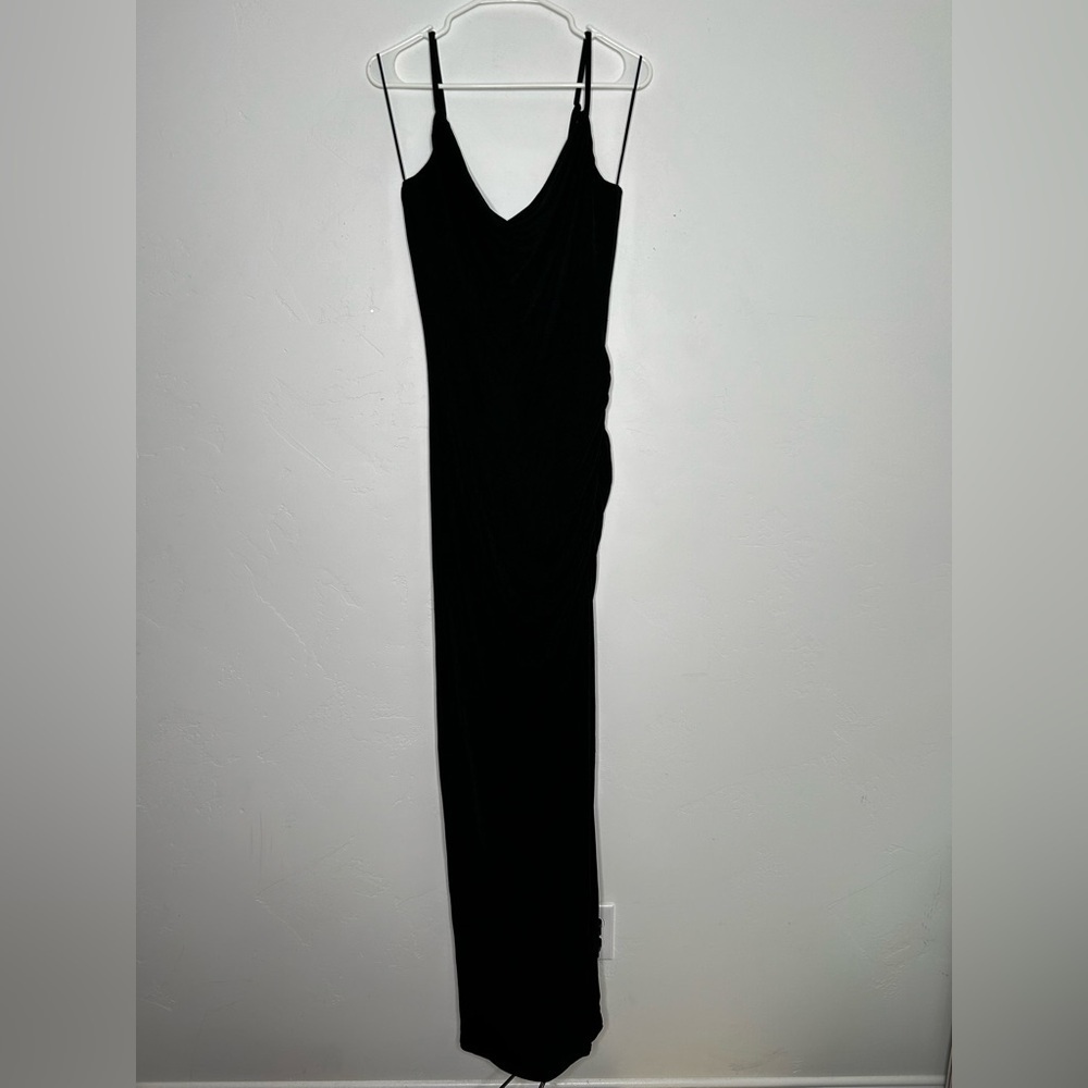 NWT Vici Exclusive X Fate Black‎ Maxi Dress Cowl Neck Ruched Side Size Small